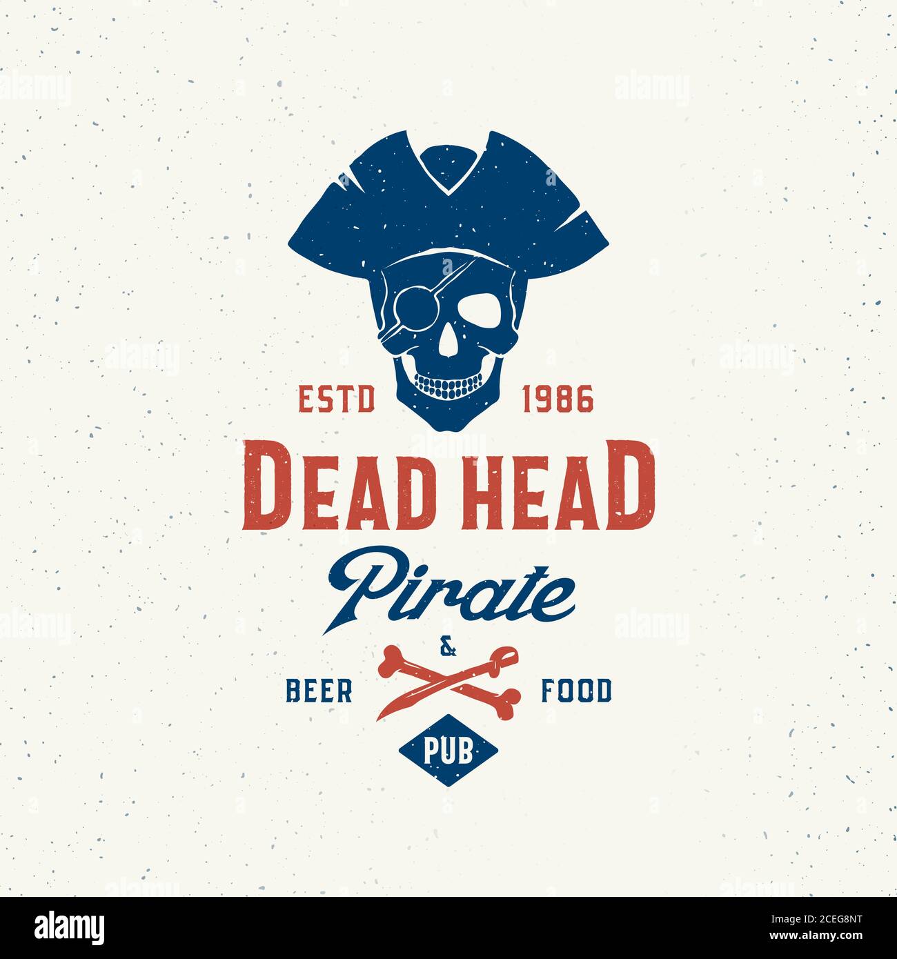 Dead Head Pirate Beer and Food Pub. Abstract Vector Sign, Symbol or Logo Template with Classy Retro Typography. Premium Vintage Vector Emblem with Stock Vector