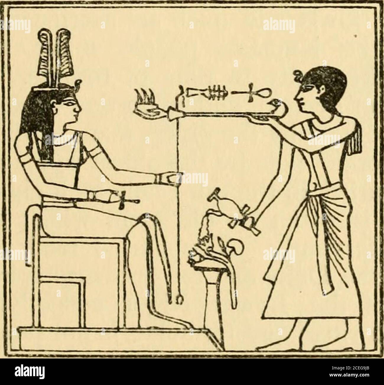 . Osiris and the Egyptian resurrection;. Seti I offering incense to Osiris.Marietta, Abydos, Vol. I, p. 39.. Seti I pouring out a libation and offering incense to Osiris-Seker.Mariette, Abydos, Vol. I, p. 36. to the great deity Jo-uk once a year, at the beginningof the rainy season ; the intermediary between Jo-ukand man is the demi-god Nyakang, whose mother waspart woman, part crocodile. An animal is slain in each ^ The Anglo-Egyptian Sudan, p. 162. S 2 26o Osiris and the Egyptian Resurrection village by the priest of the village, and the people cookand eat the flesh, assembling for the purpo Stock Photo