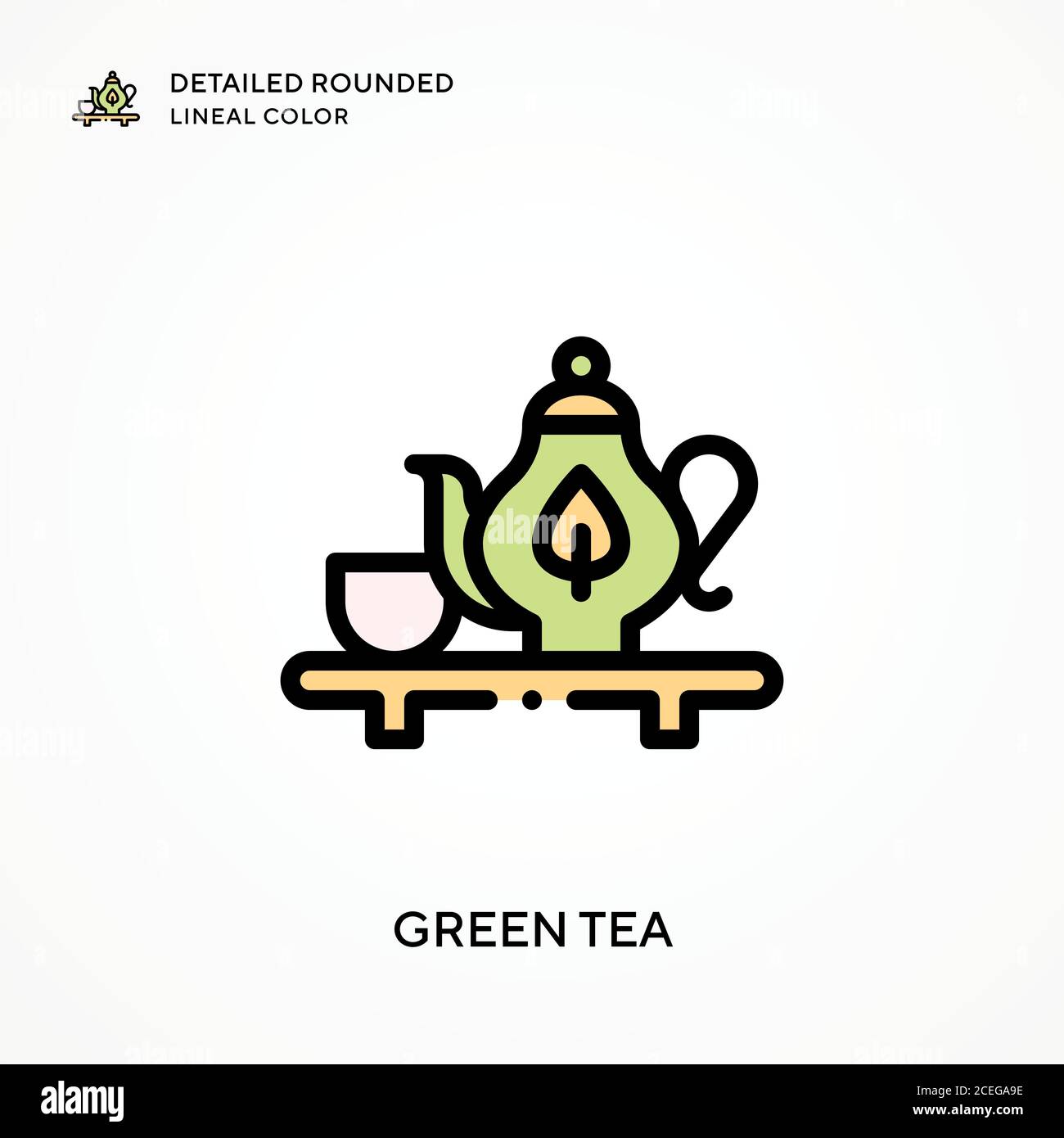 Green tea detailed rounded lineal color. Modern vector illustration ...