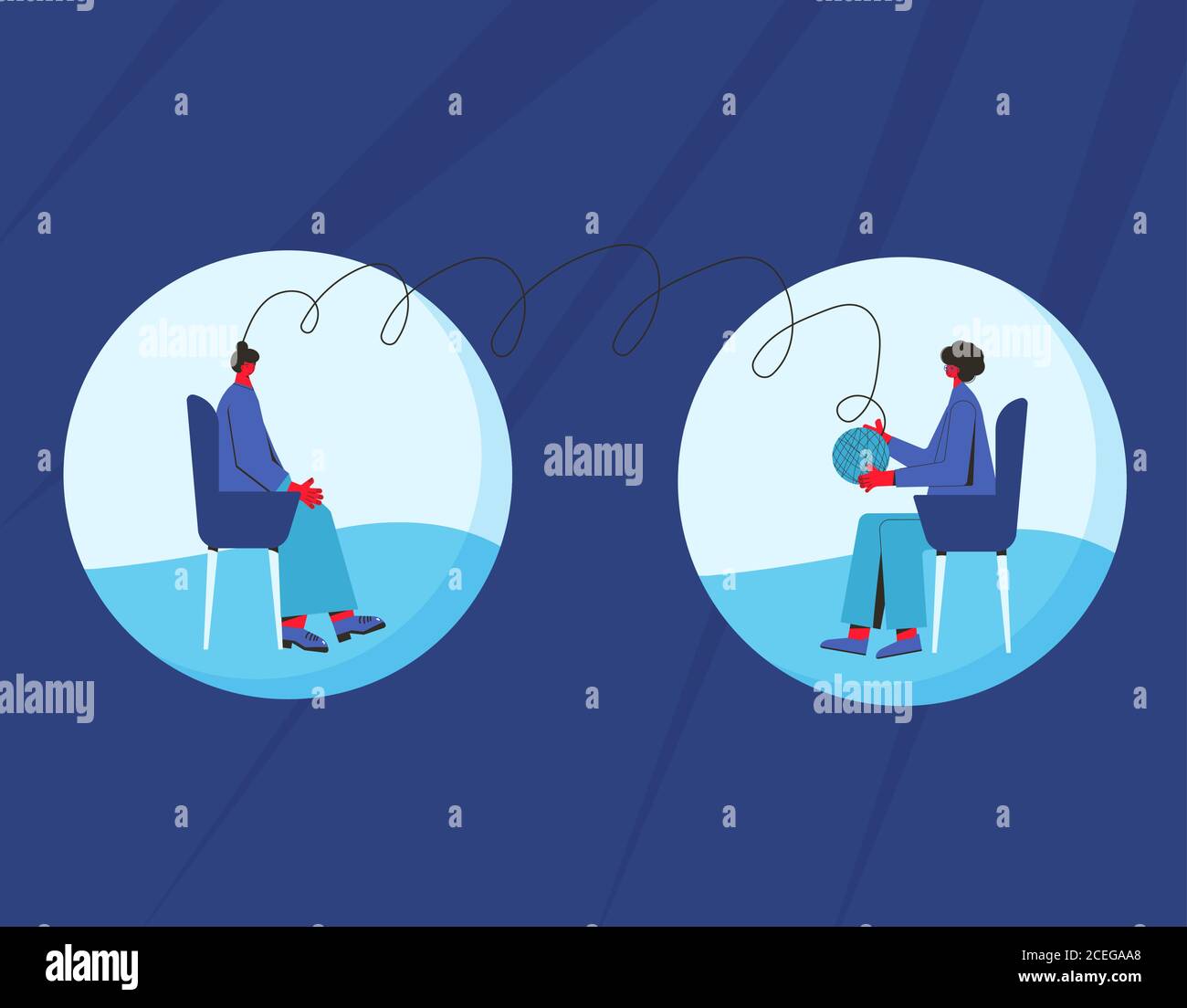 Psychologist online. Couch session from home with social distancing. Mental health. Vector flat illustration. Stock Vector