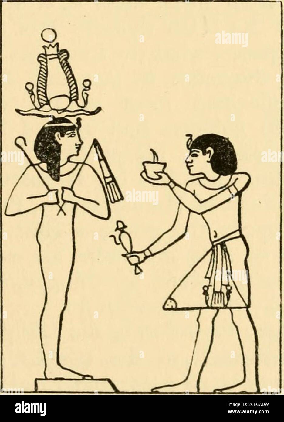 . Osiris and the Egyptian resurrection;. Seti I pouring out a libationto Osiris.Mariette, Abydos^ Vol.I, p. 37. A priest pouring out a libation over Osiris. Mariette, Abydos^ Vol. I, p. 72.. Seti I offering incense and a libation to Osiris.Mariette, Abydos, Vol. I, p. 58. and men of high rank under the Ancient Empire, andthe texts and ceremonies were intended to supply thespirits of the dead with everything which was necessaryfor their well-beine in the Other World. The meat and 254 Osiris and the Egyptian Resurrection drink offerings were scores in number, and each thingwas presented with app Stock Photo