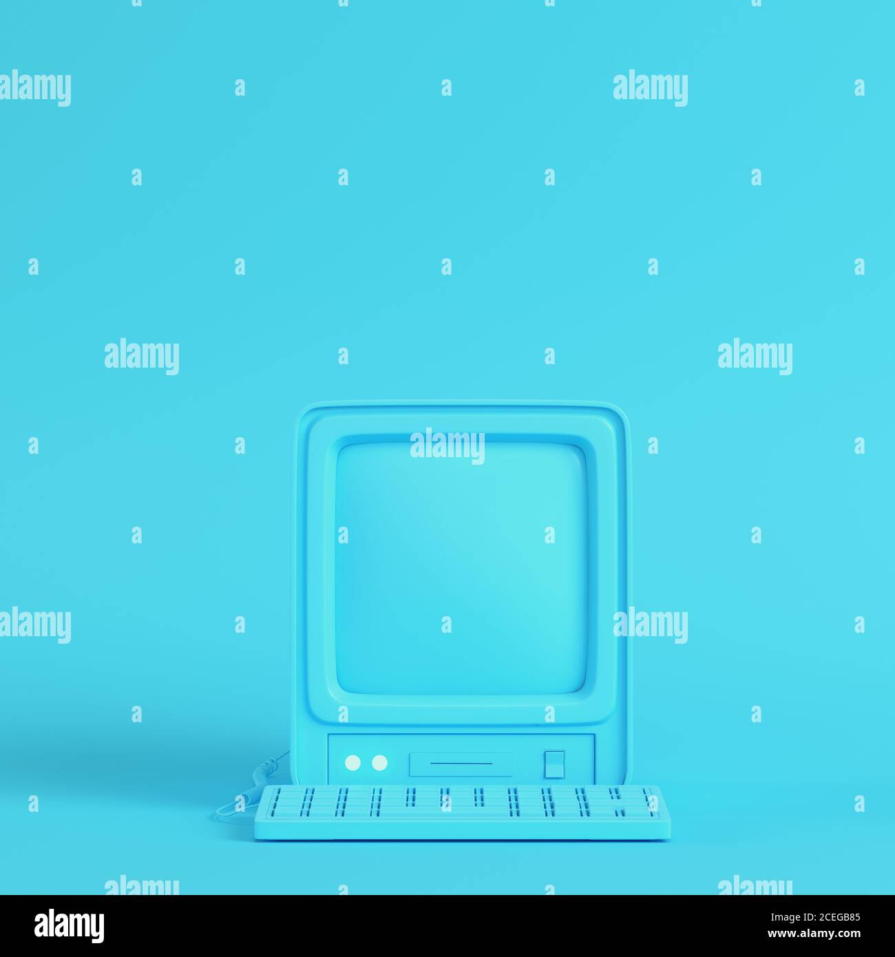 Retro computer on bright blue background in pastel colors. Minimalism ...