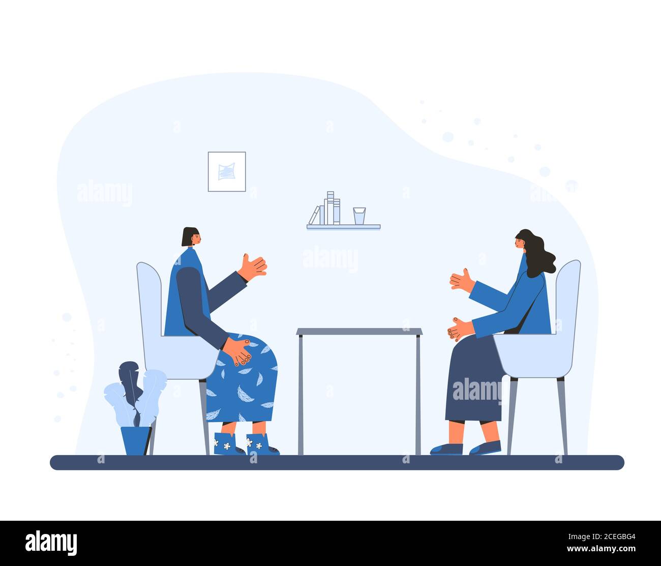 Psychologist have a talk with her client. Psychotherapy. Counseling