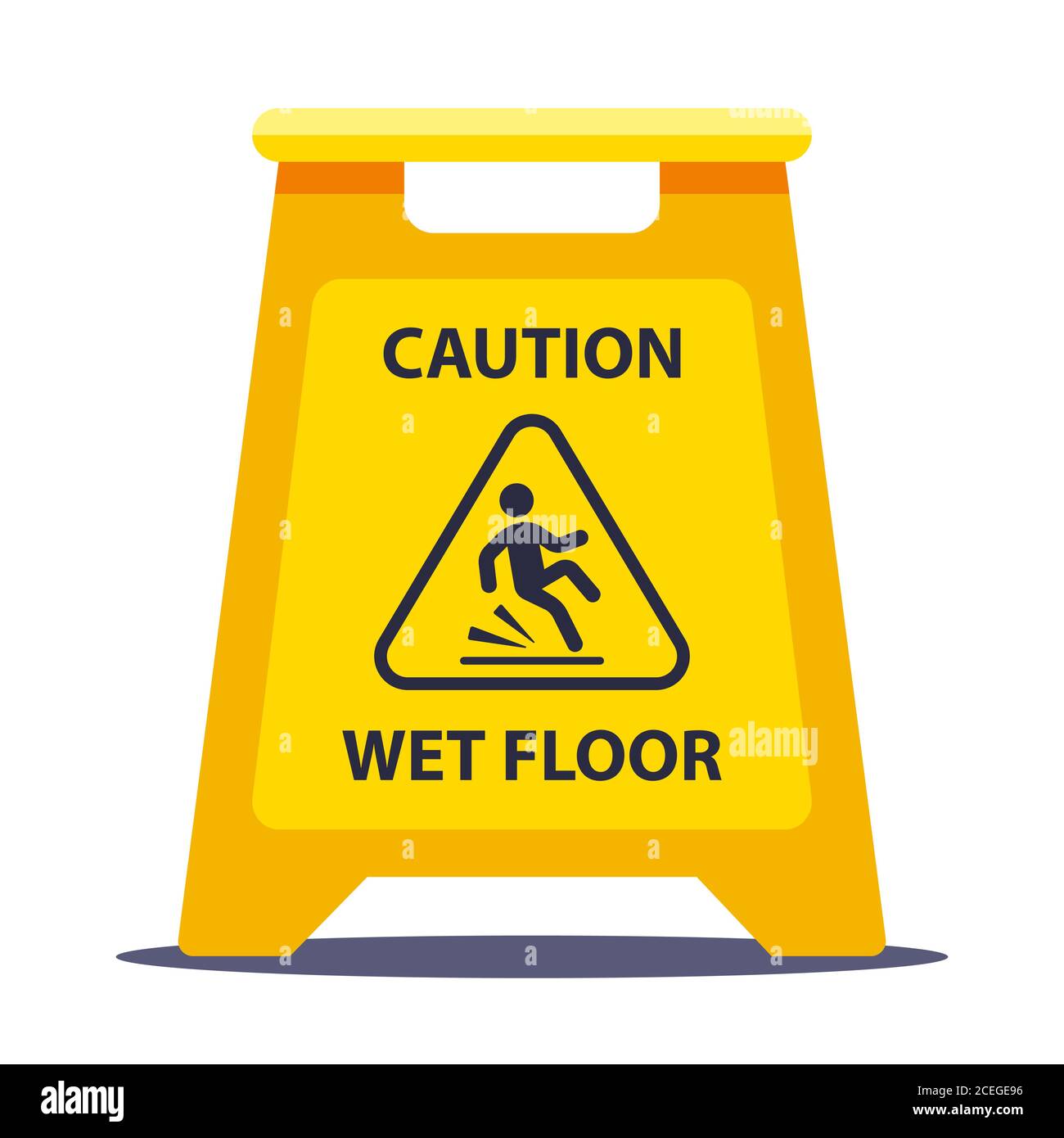 yellow information plate caution slippery floor. wash the floors at