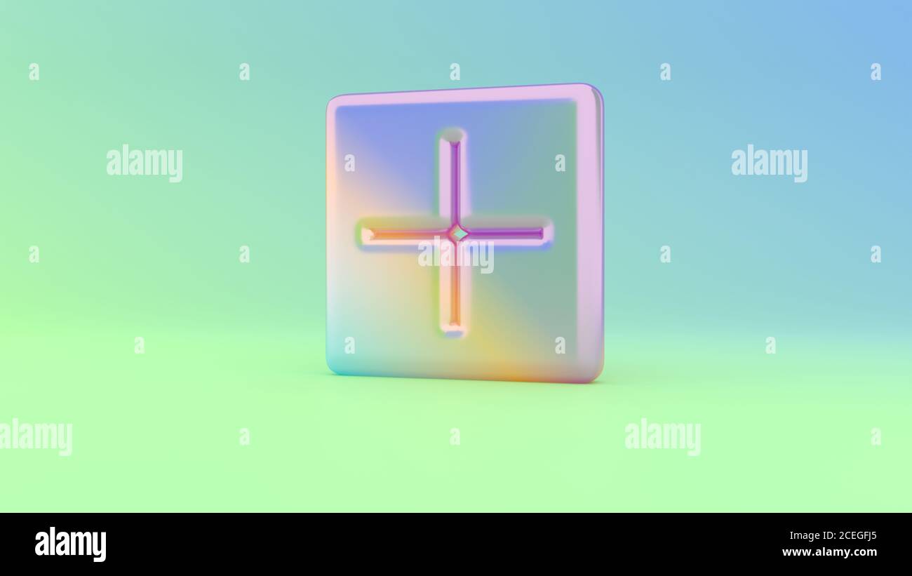 Colorful vibrant 3d rendering puffed inverted plus symbol in square on ...