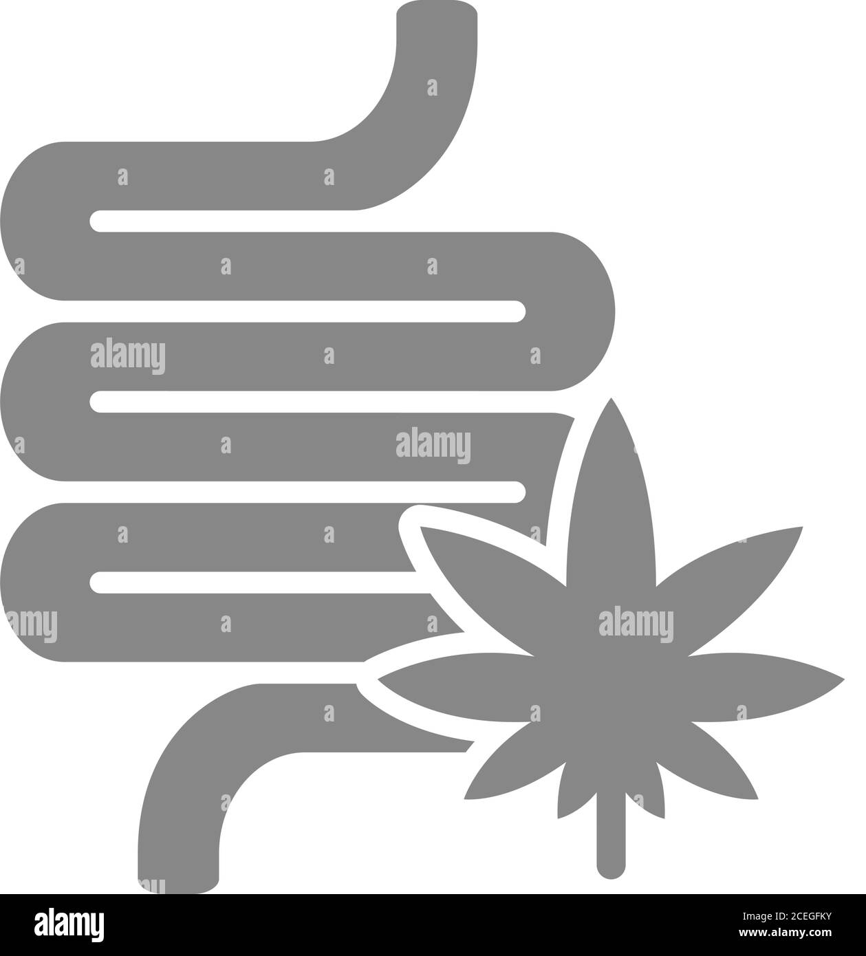 Human intestine with marijuana grey icon. Cannabis symbol. Stock Vector