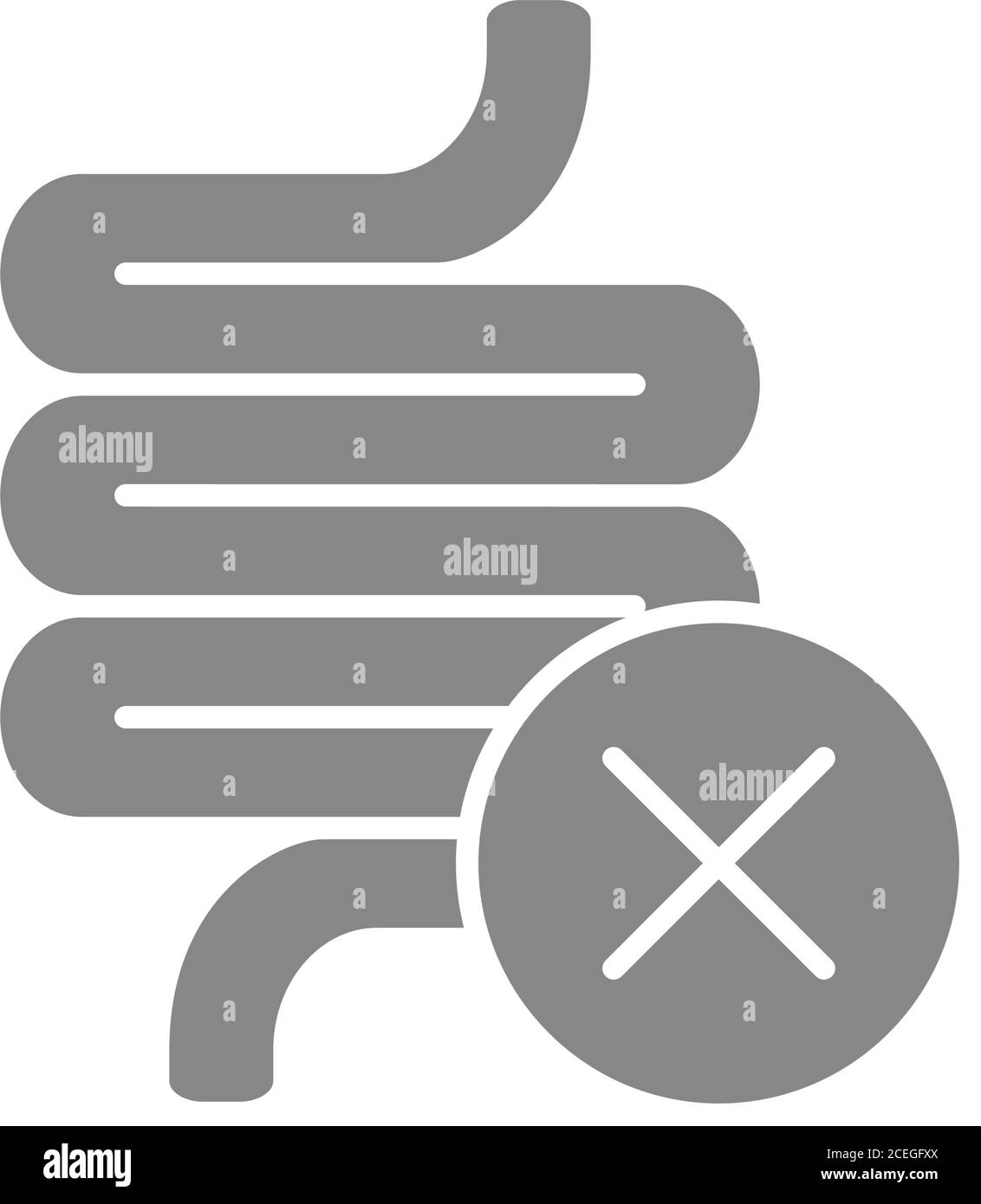 Intestine with cross checkmark grey icon. Diseased organ symbol Stock ...