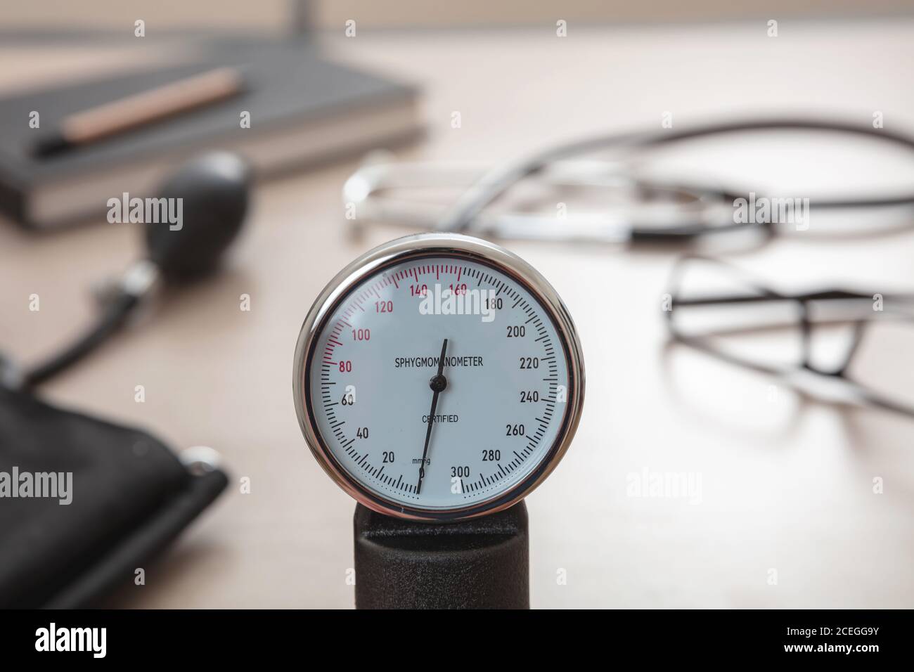 Close-up of the apparatus for measuring blood pressure. Doctor