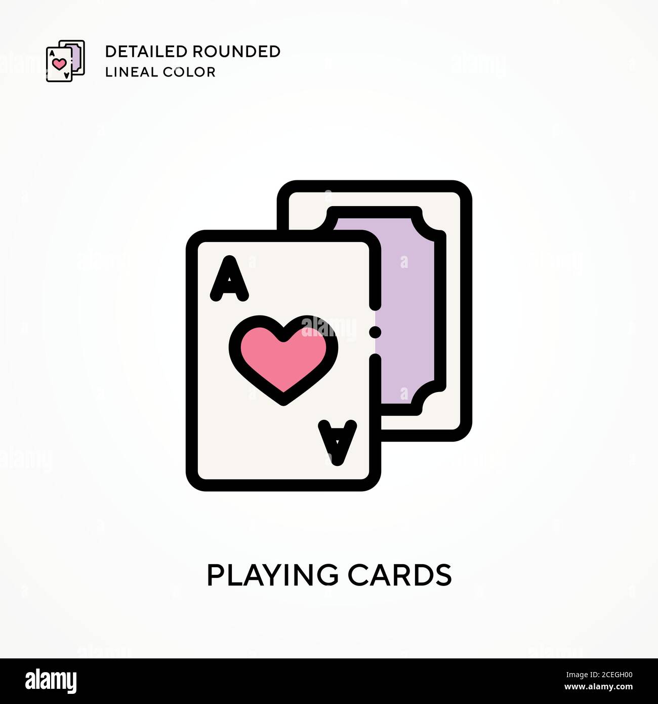 Playing cards detailed rounded lineal color. Modern vector illustration ...