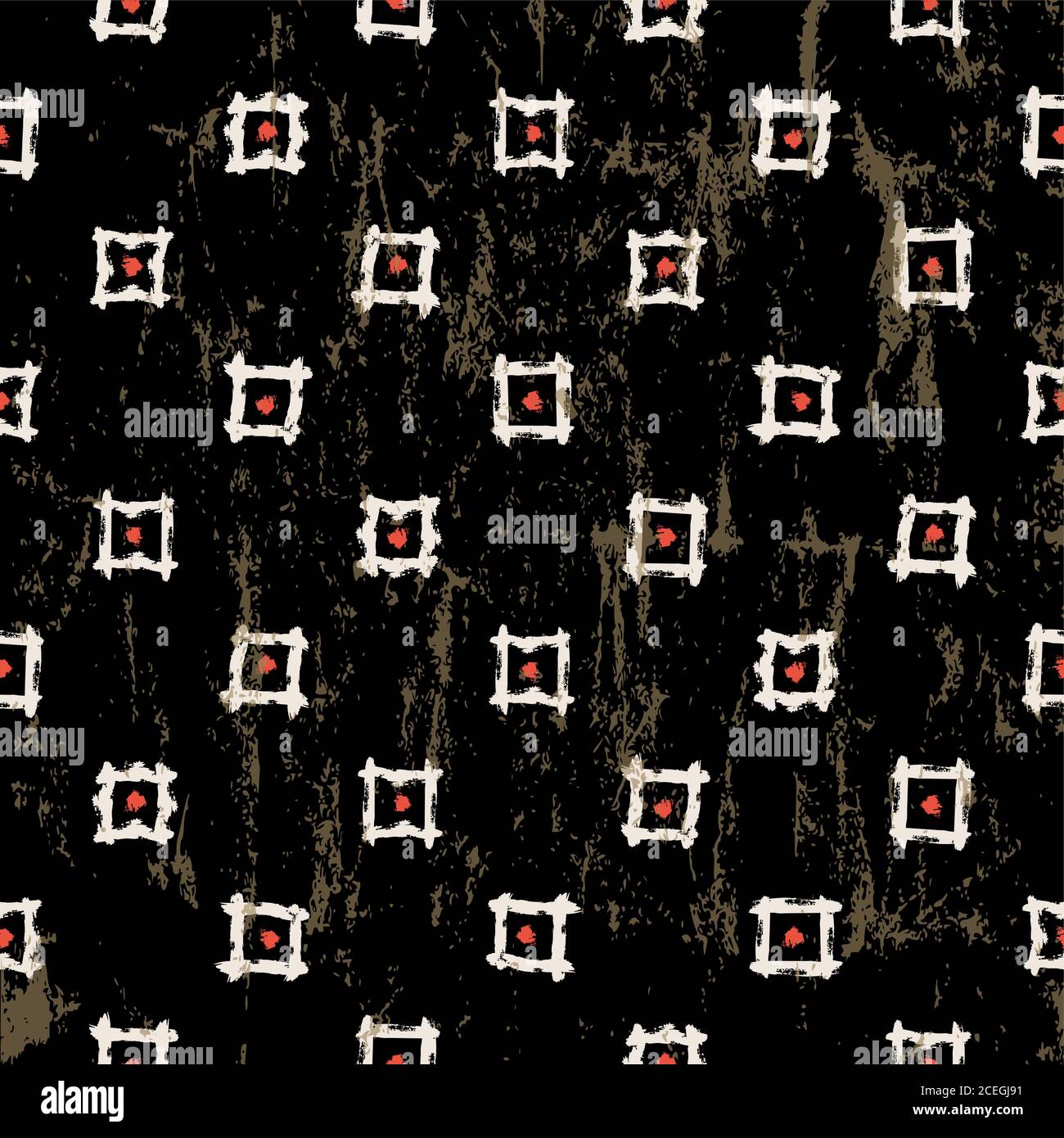 seamless background pattern, with squares, strokes and splashes, on black Stock Vector