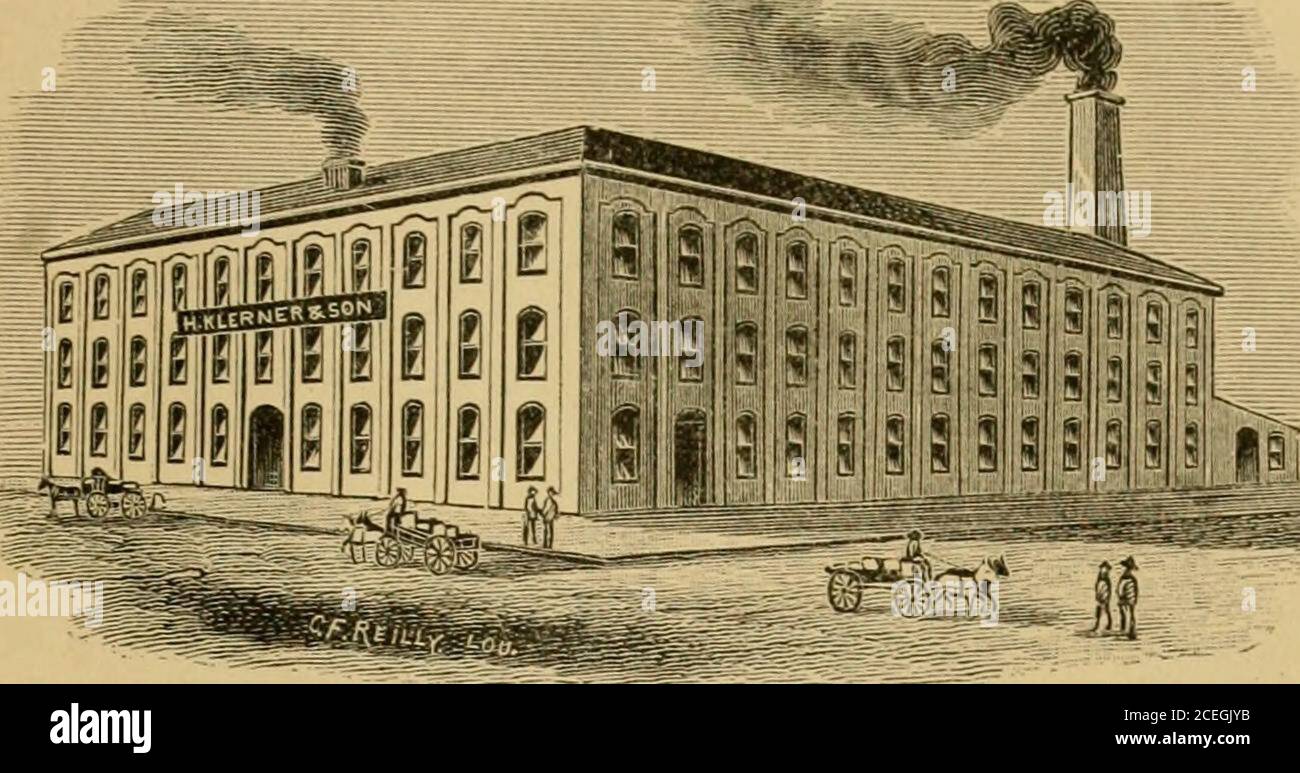 . The industries of Louisville, Kentucky, and of New Albany, Indiana. AND OF NEW ALBANY, INDIANA. 247 H. KLERNER & SOXS, Manufacturers of Furniture—Factory and Warerooms, Upper Fifth and Oal&lt; Streets.. Messrs. H. Klerner & Sons embarked in the furniture business in New Albany in1871, and have by energy, industry and integrity achieved unusual success. Their finefactory at Upper Fifth and Oak streets turns out annually about $75,000 to $100,000worth of medium-grade furniture, their specialty being principally bed-room furniture,such as wardrobes, toilet set?, bedsteads, etc., most of which i Stock Photo