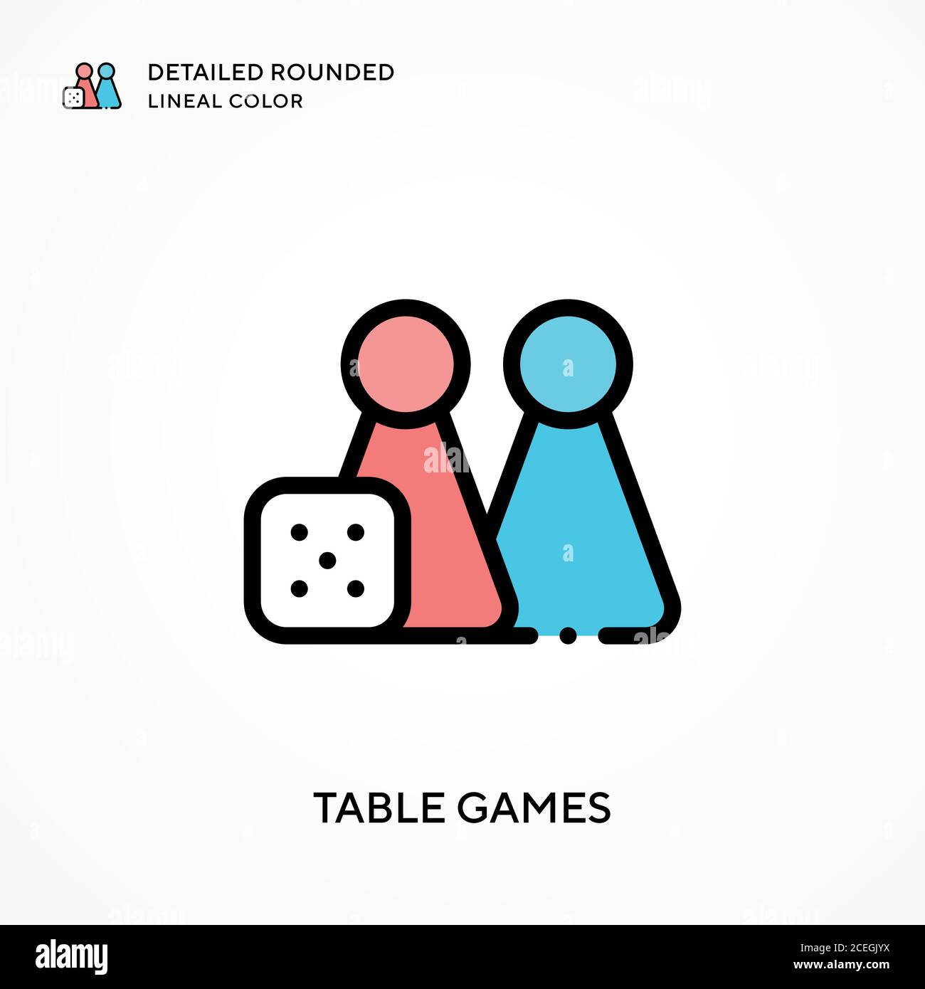 Table games detailed rounded lineal color. Modern vector illustration