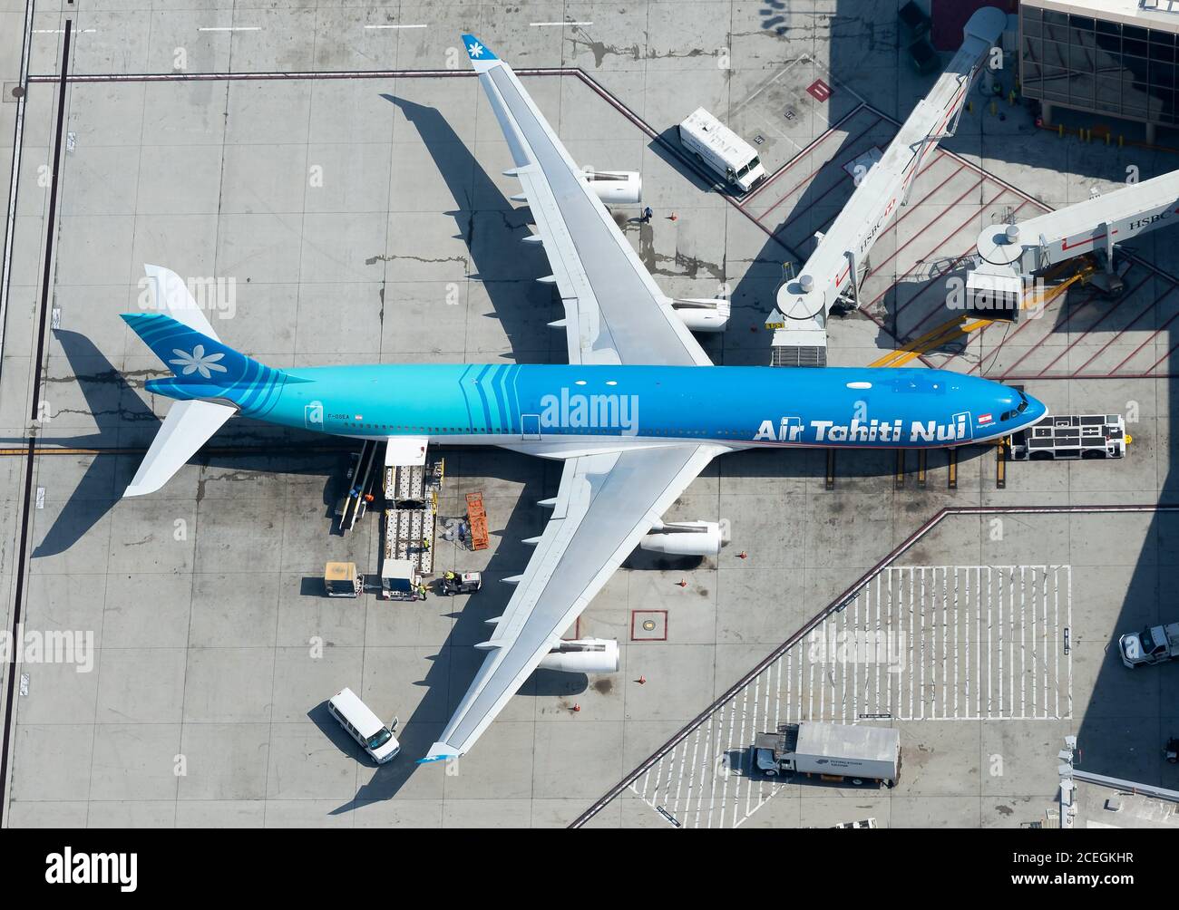Air Tahiti Nui Airbus A340 aircraft parked at Los Angeles