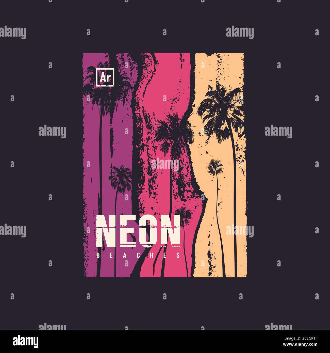 Neon beaches t-shirt vector design, poster, print, template Stock Vector