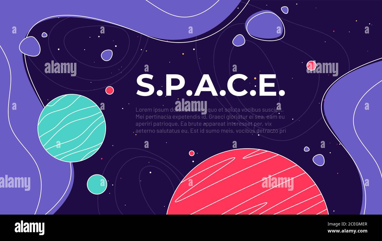 Vector illustration on the theme of outer space, interstellar travels, universe and distant galaxies Stock Vector