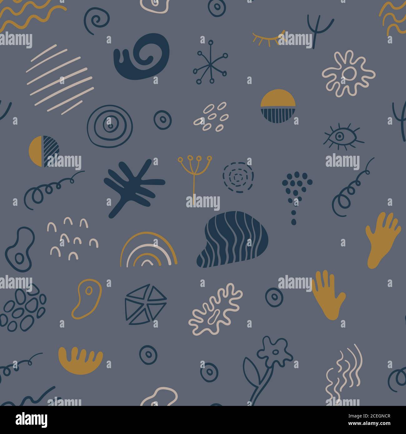 Seamless pattern with abstract hand drawn squiggles on gray background. Vector illustration. Stock Vector