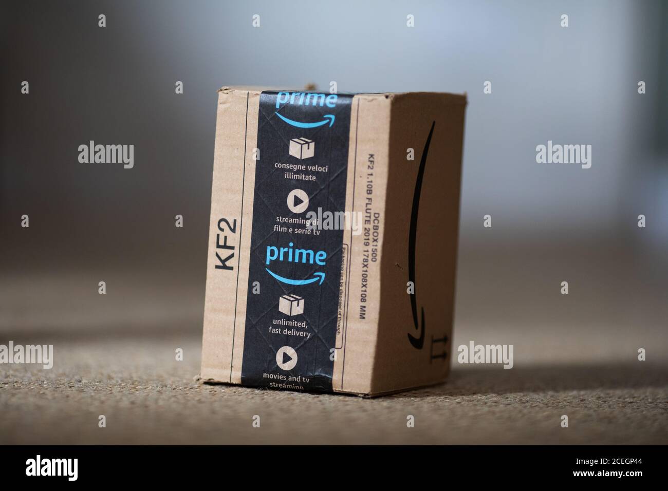 Amazon Prime Package delivery on a doormat. Stock Photo