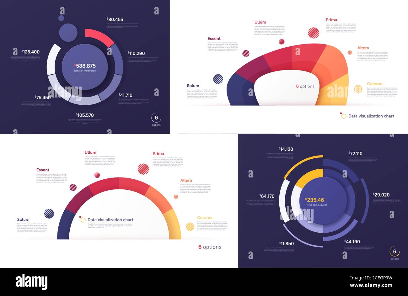 Set of vector circle chart designs, modern templates for creating