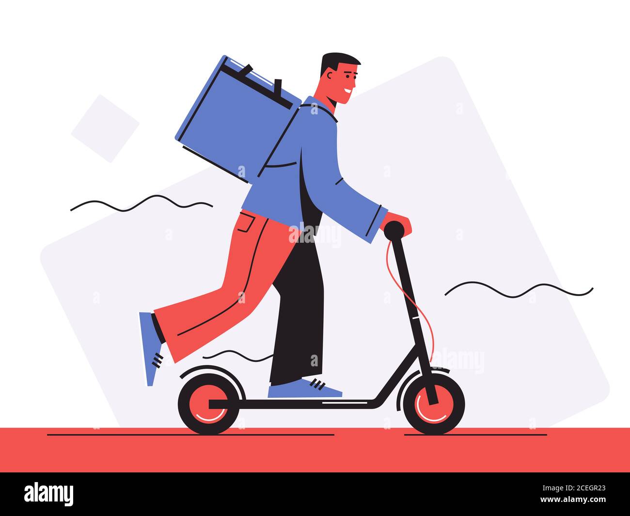 Vector illustration of a food delivery courier riding an electric scooter Stock Vector