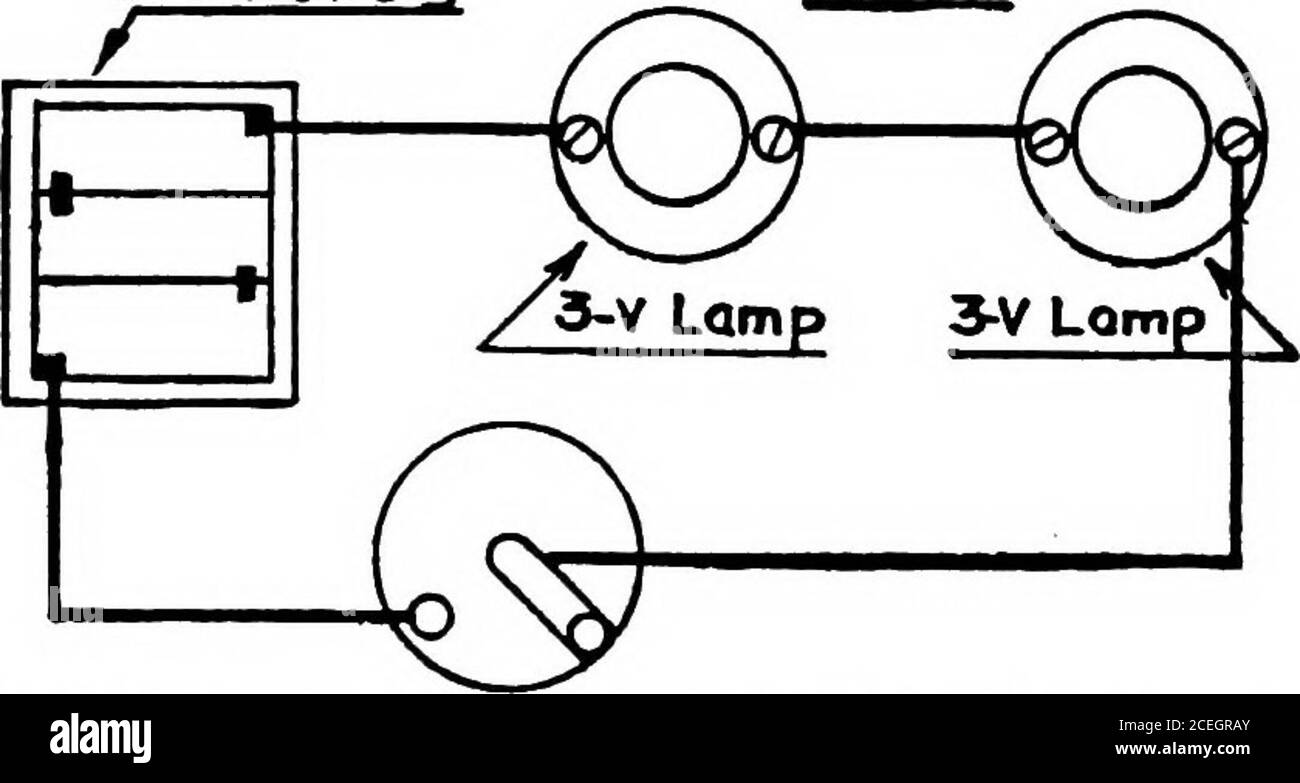 Practical electricity for beginners. Fig. 23. Two lamps (6-volt) connected  in parallel to a 6-voltstorage battery. Each lamp operates independently of  the other. to the two wires. It will be seen