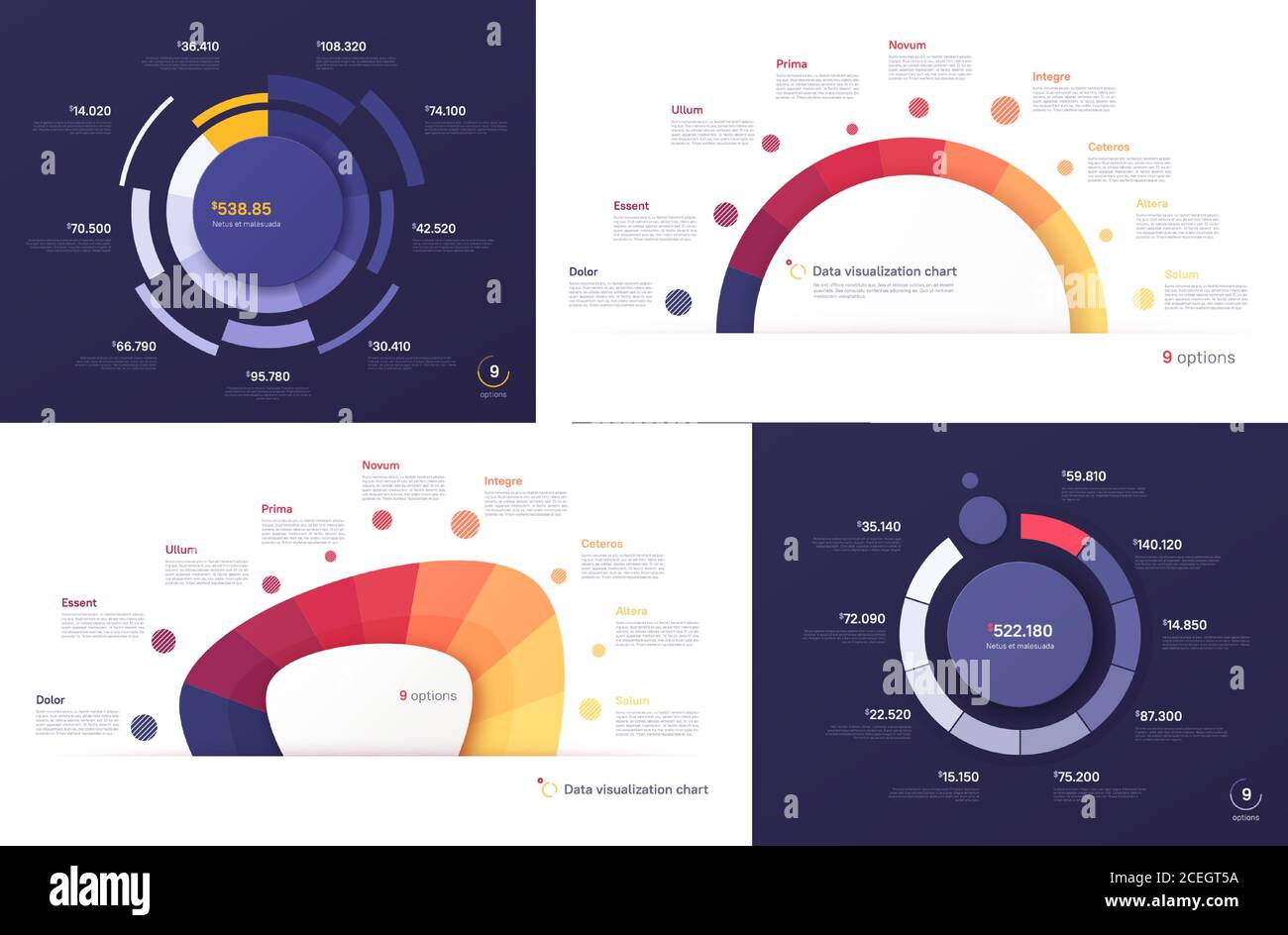 Set of vector circle chart designs, modern templates for creating