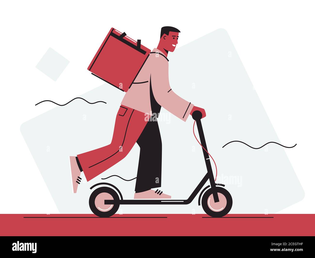 Vector illustration of a food delivery courier riding an electric scooter Stock Vector