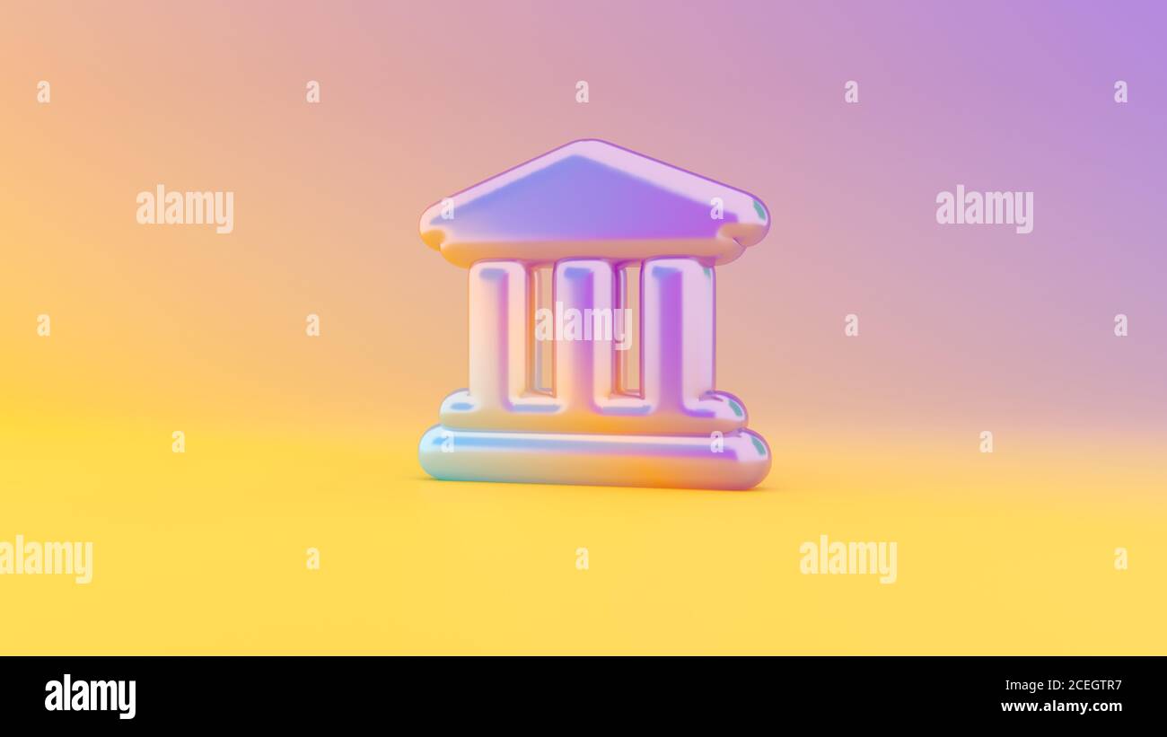 Colorful vibrant 3d rendering puffed symbol of university building with trhee ancient column on colored background with shadow Stock Photo