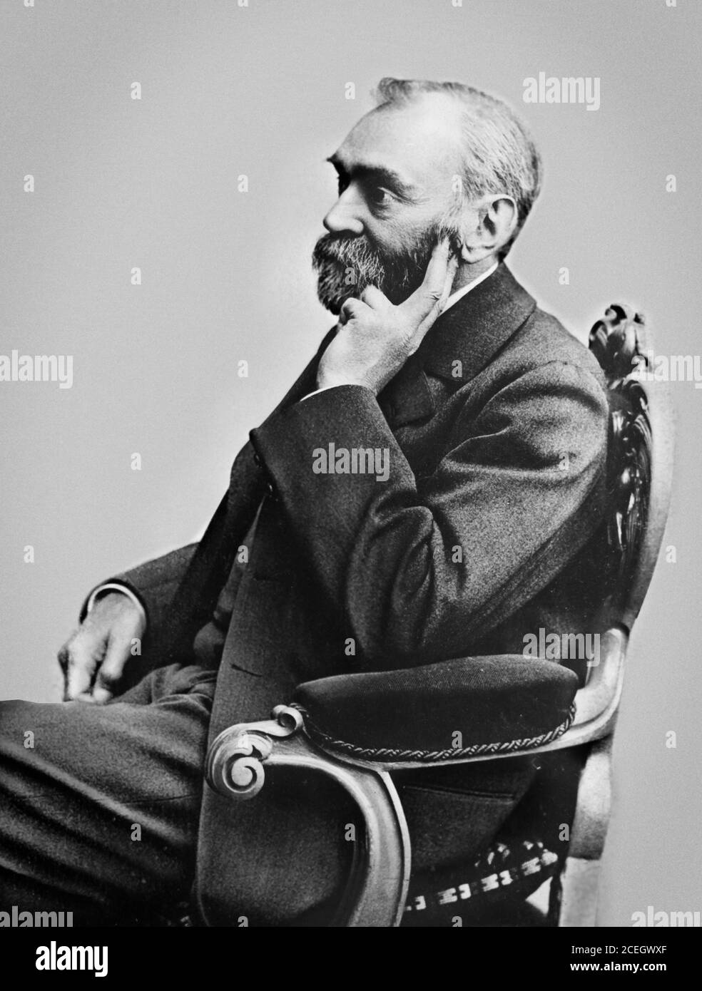 Alfred Nobel, portrait by Gösta Florman, date unknown. Alfred Bernhard Nobel (1833-1896) was a Swedish chemist, engineer, inventor, businessman and philanthropist, who is most famous for funding the Nobel Prize. Stock Photo