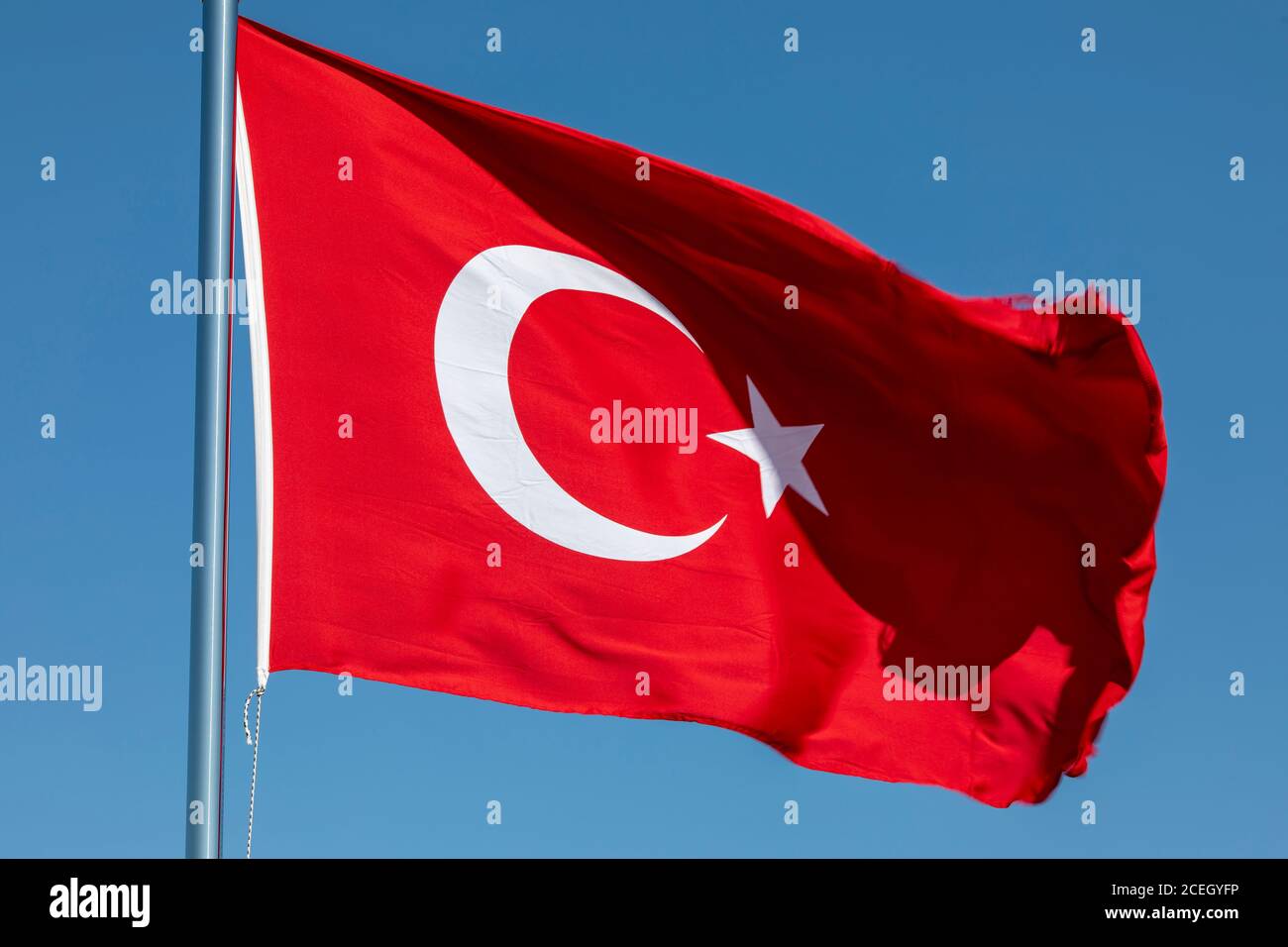 Turkey flag waving in wind Turkish background Stock Photo