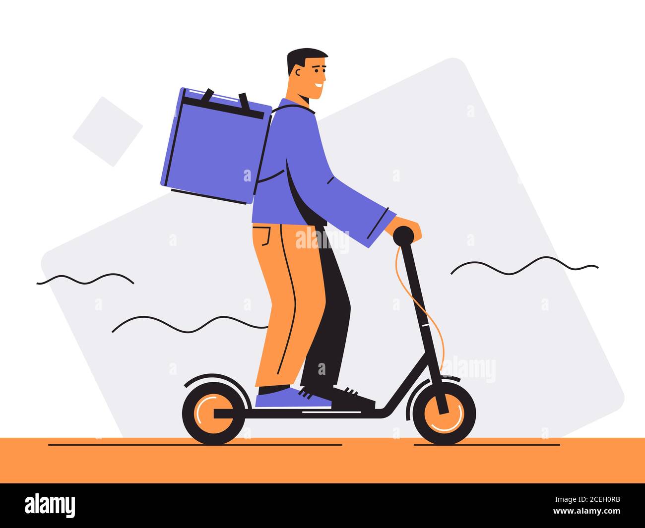 Vector illustration of a food delivery courier riding an electric scooter Stock Vector
