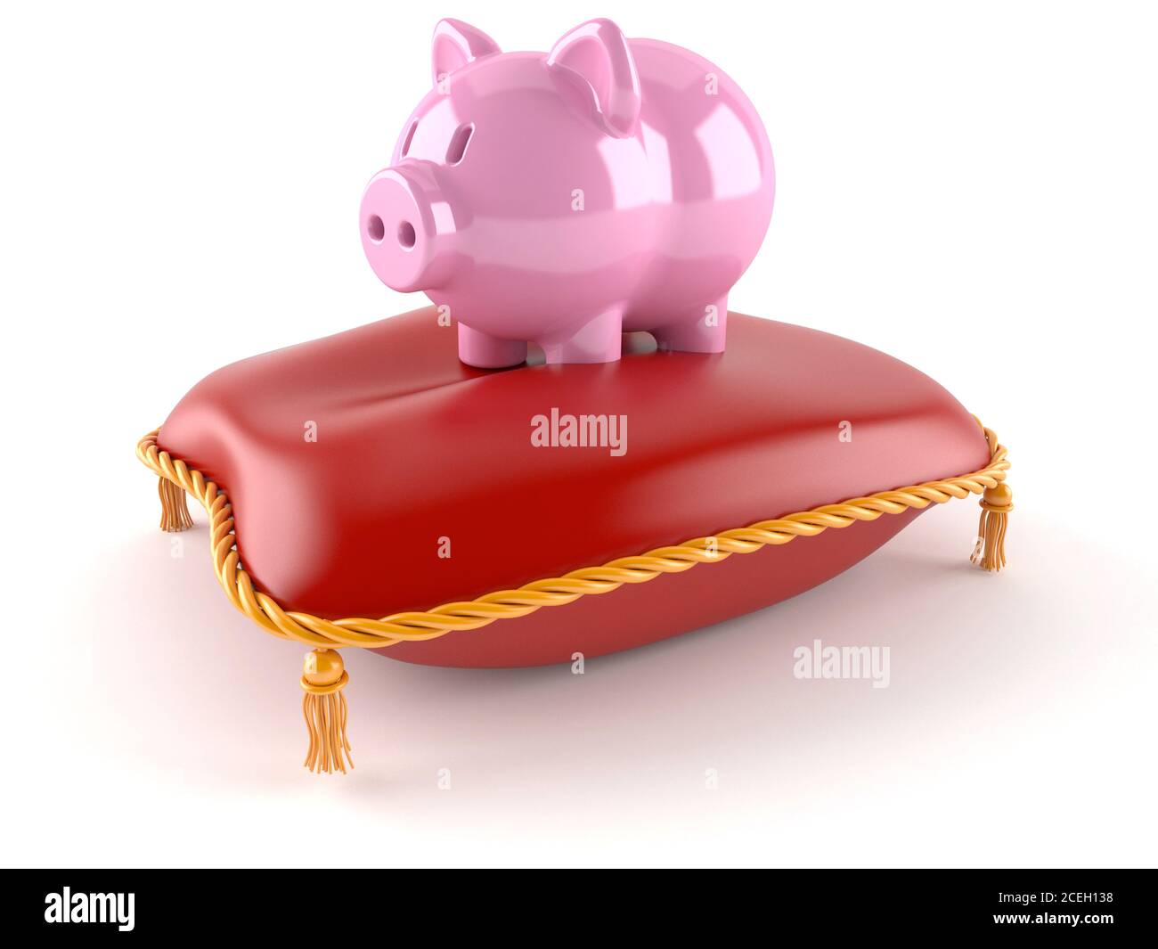 Pillow with piggy bank isolated on white background Stock Photo - Alamy