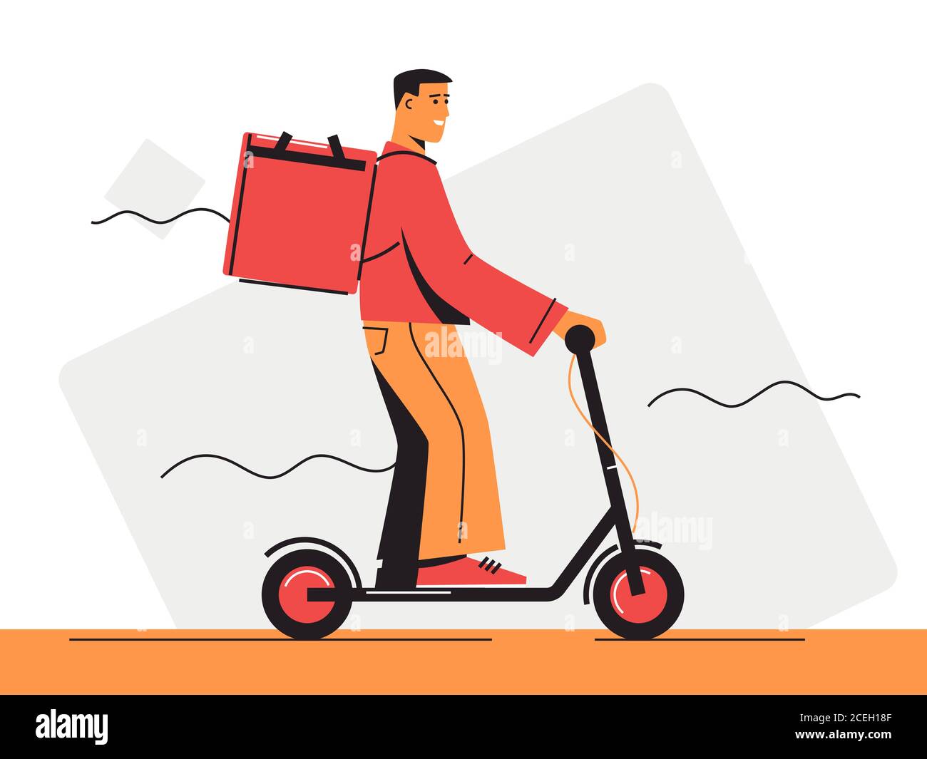 Vector illustration of a food delivery courier riding an electric scooter Stock Vector