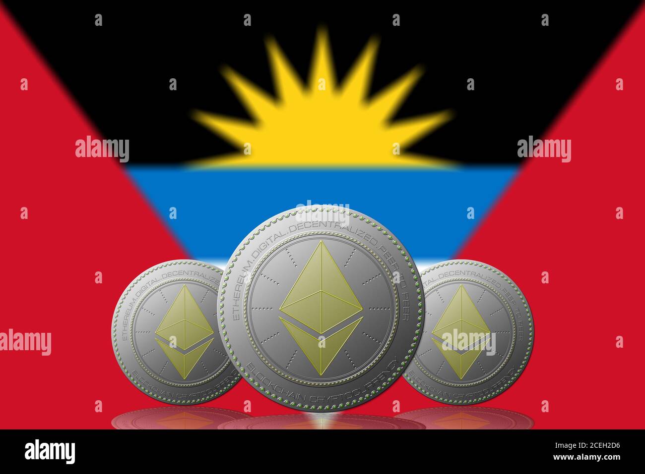 3D ILLUSTRATION Three ETHEREUM cryptocurrency with ANTIGUA Y BARBUDA flag  on background Stock Photo - Alamy