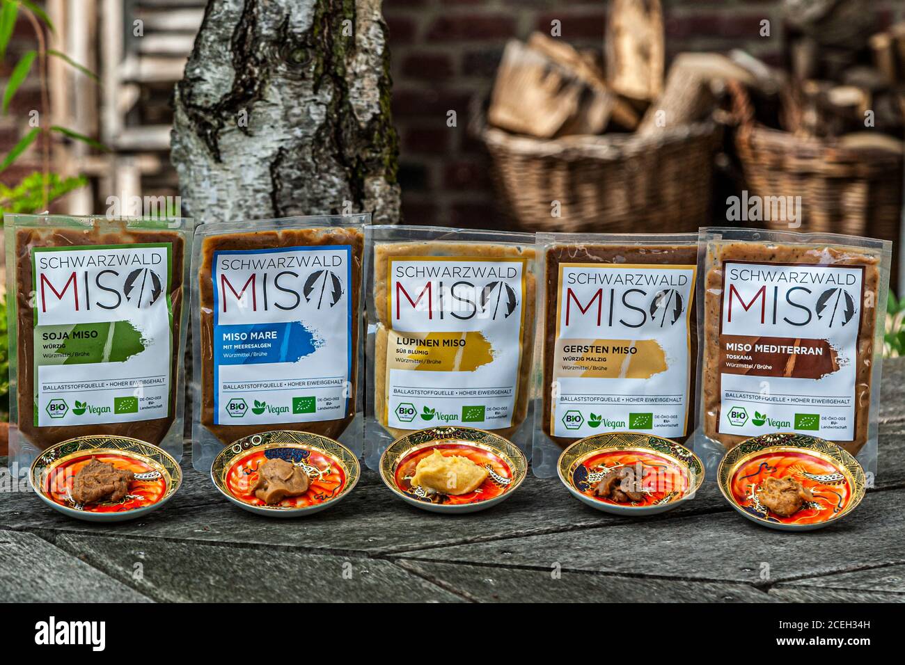 Five varieties of Black Forest miso made in Germany according to a Japanese recipe Stock Photo