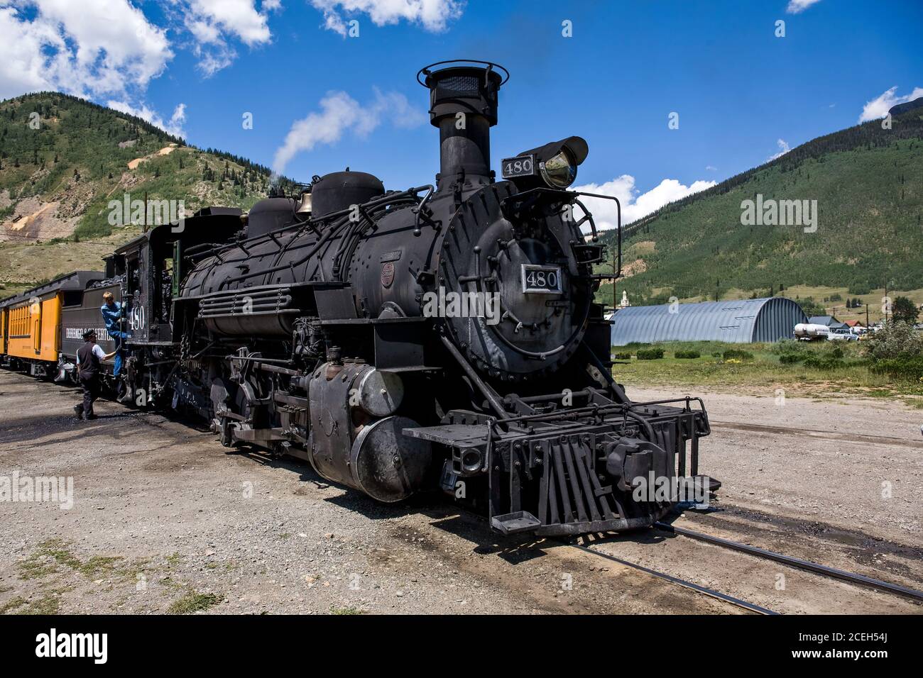 Engine 480 is a K-36 Class steam locomotive originally built for the Denver and Rio Grand Railroad in 1925 and now belongs to the Durango and Silverto Stock Photo