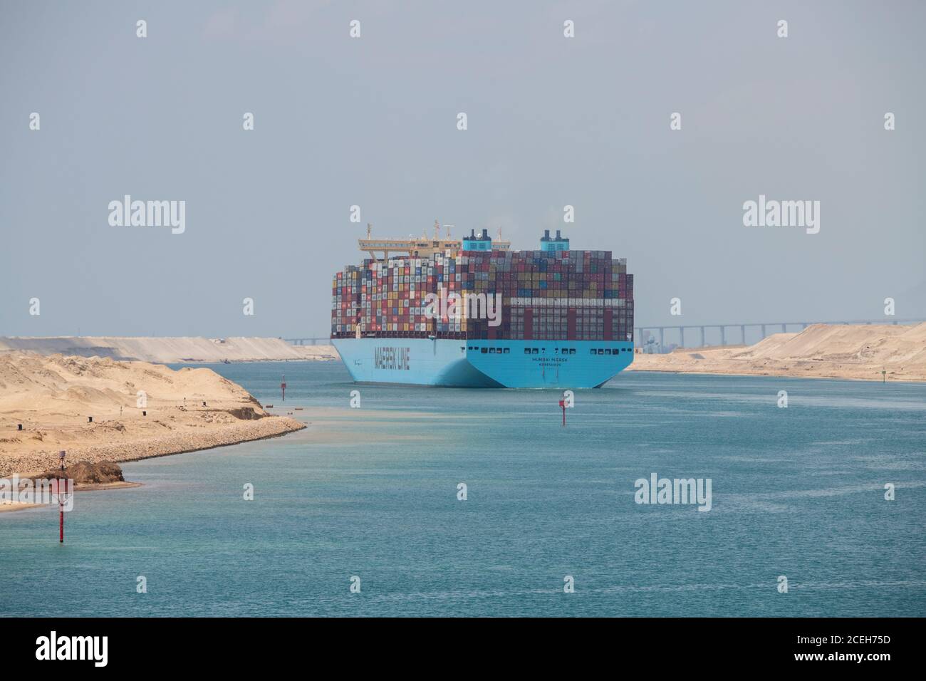 Egypt, Suez Canal. Maersk Line container ship transiting the Canal