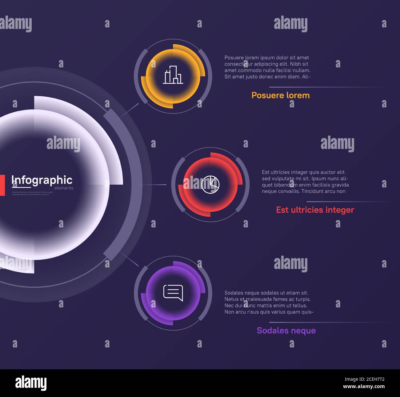 Vector infographic round chart template on a deep blue background ...