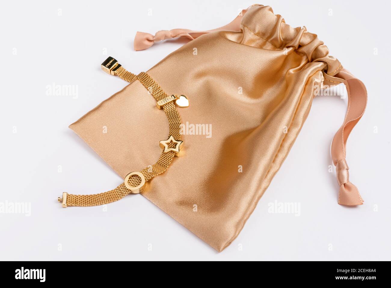 KYIV, UKRAINE MAY 21, 2020 Pandora gift bag with bracelet from new