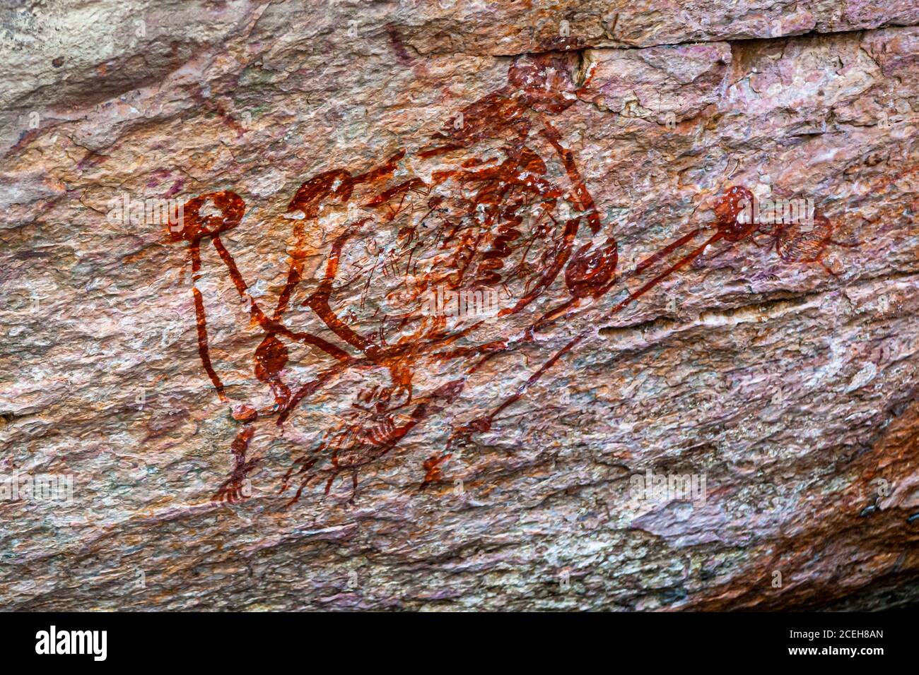 Aborigine Rock Art in Long Tom Dreaming, Gunbalanya, Australia Stock Photo