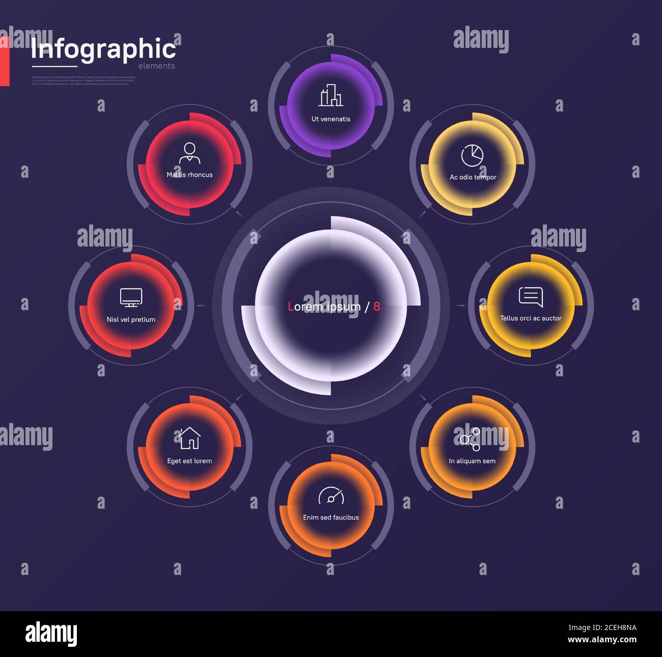 Stylish colorful vector infographic circle chart template on a deep ...