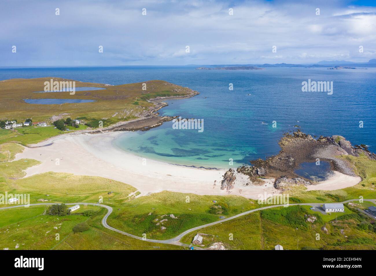 Aerial view of Mellon Udrigle beach in ross-shire in Scottish Highlands, UK Stock Photo