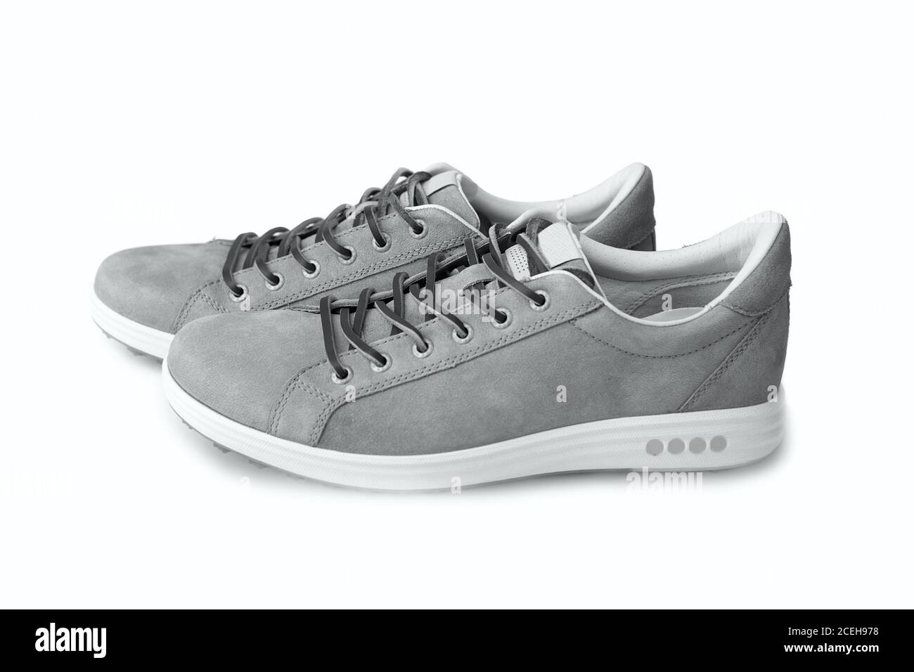 Men's grey nubuck leather sneakers isolated on white background, leather  lace, fabric lining and light platform soles for maximum comfort Stock  Photo - Alamy
