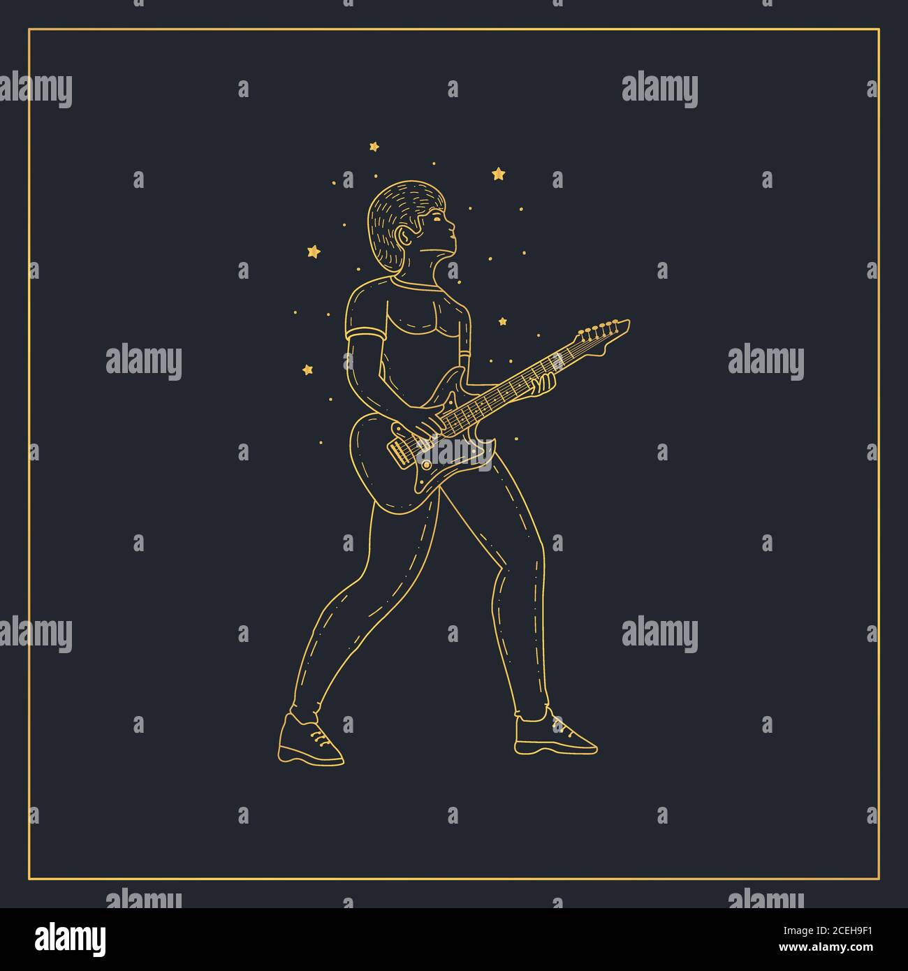 Rock star playing guitar design template Stock Vector