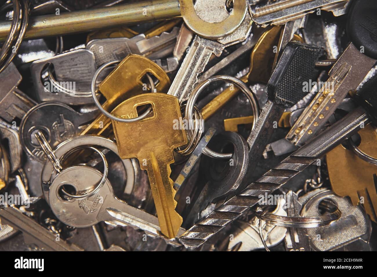 A Pile of old Keys different shapes and colors. Many vintage keys Stock