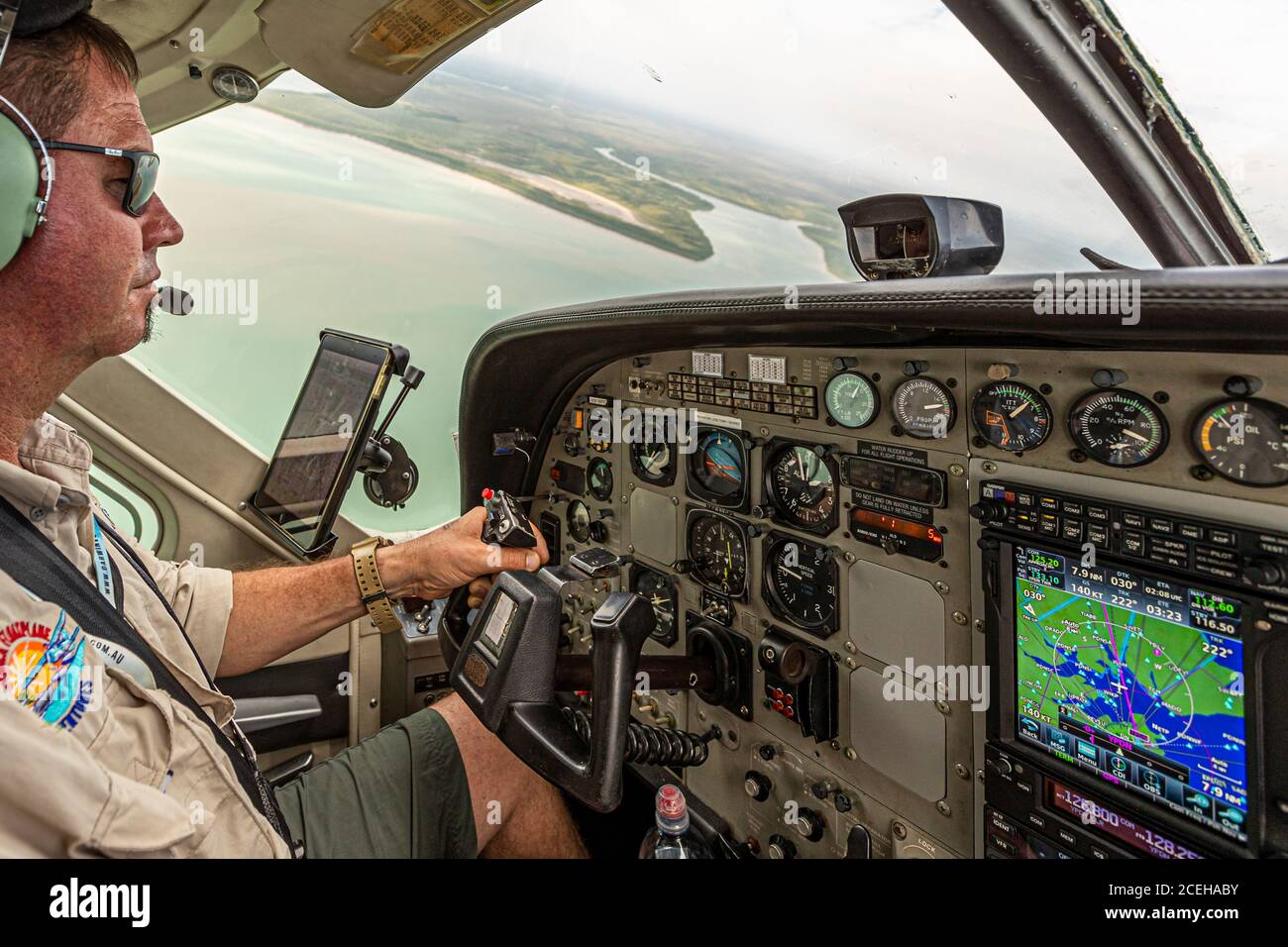 In a Floatplane over the Bay of Darwin, Australia Stock Photo