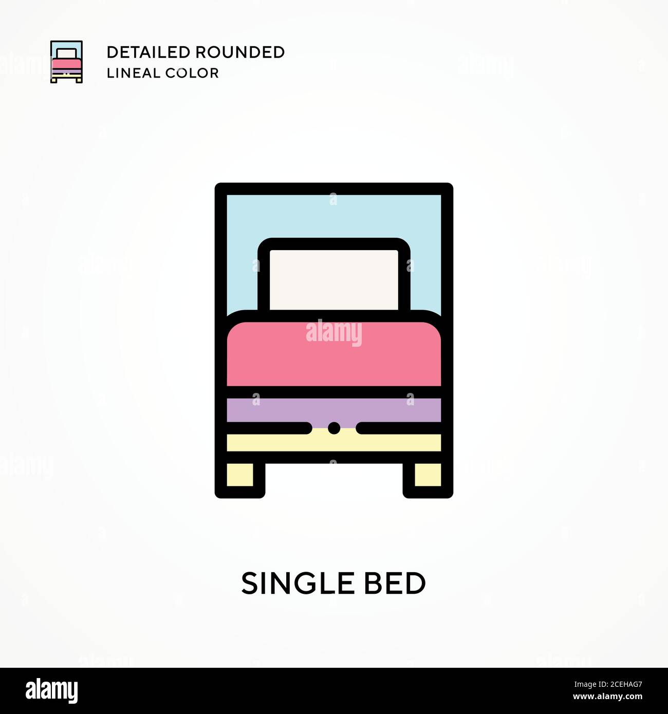 Single bed detailed rounded lineal color. Modern vector illustration ...
