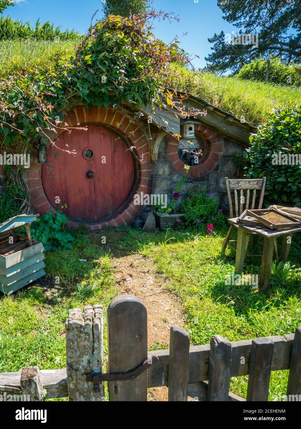 Hobbiton movie set for 'The Hobbit' in New Zealand Stock Photo