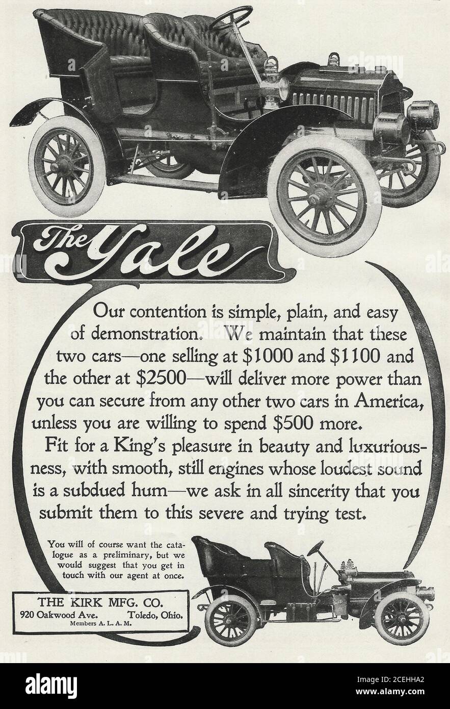 Advertisement for the Yale Automobile, circa 1920 Stock Photo