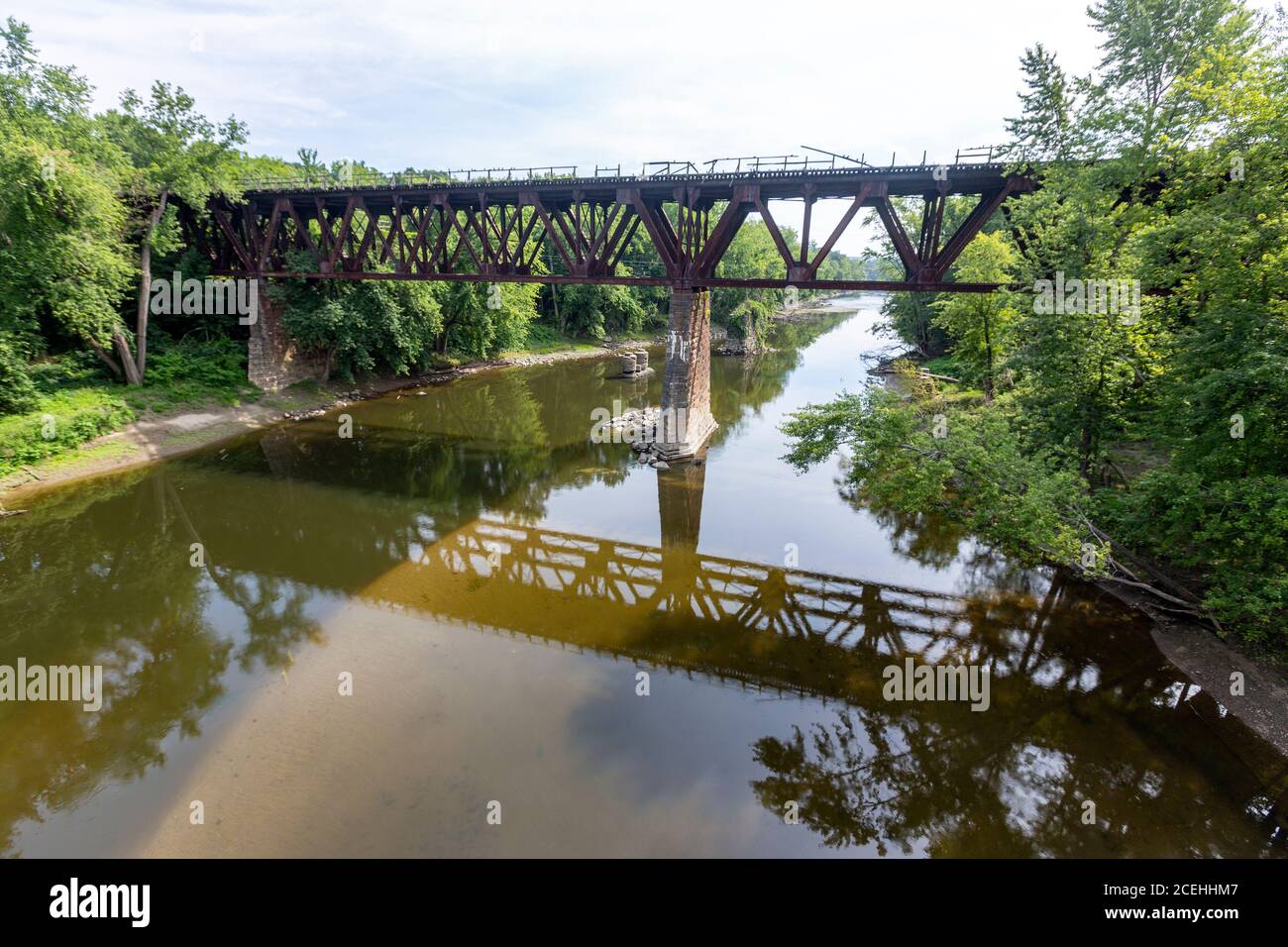 Railroad bridge crossing Deerfield river, Deerfield, Massachusetts, USA Stock Photo