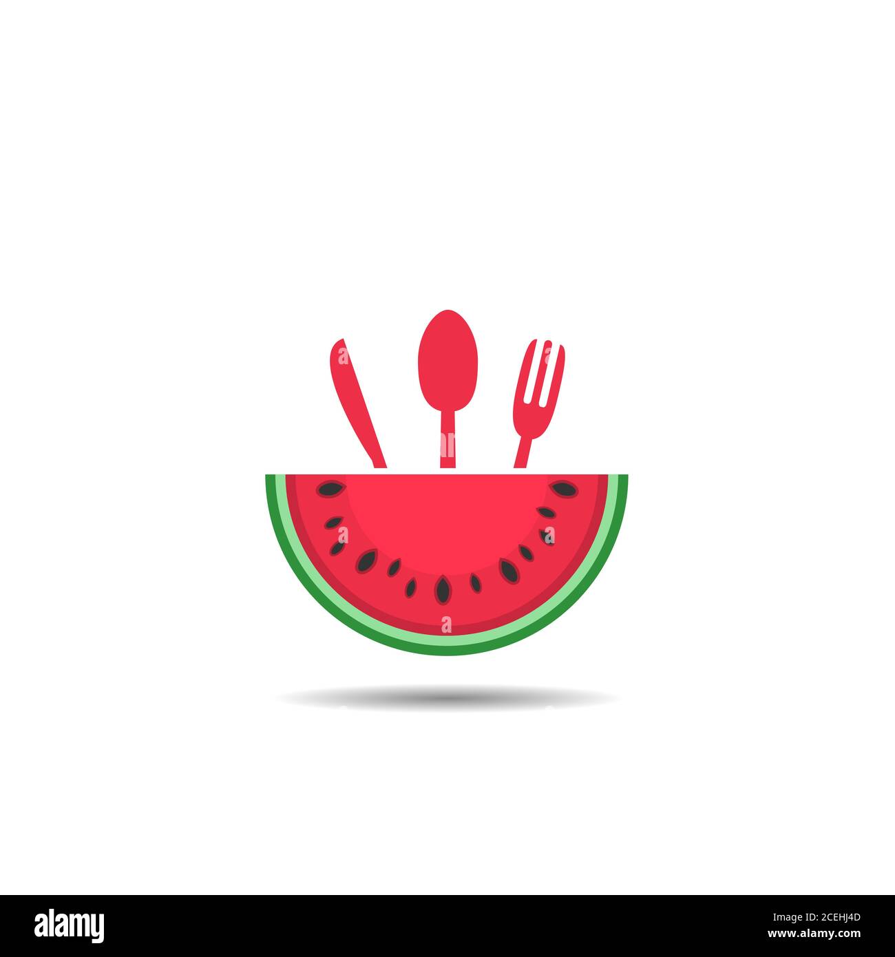 Watermelon with Spoon knife and fork Stock Vector